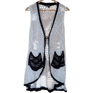 Lily By Firmiana Lace Cardigan Sleeveless Cover Up 1X White Boho Layering